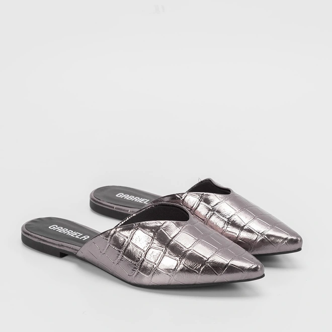 Mule Gabriela Decote Croco Grafite