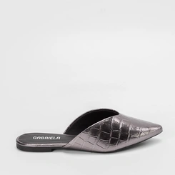 Mule Gabriela Decote Croco Grafite
