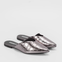 Mule Gabriela Decote Croco Grafite