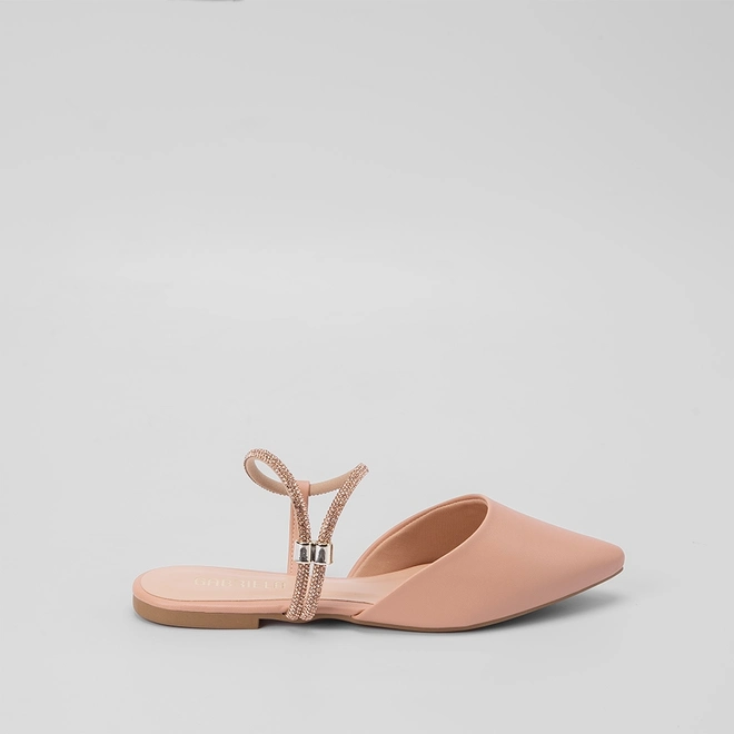 Sapatilha Slingback Feminina Gabriela Tira Strass Nude