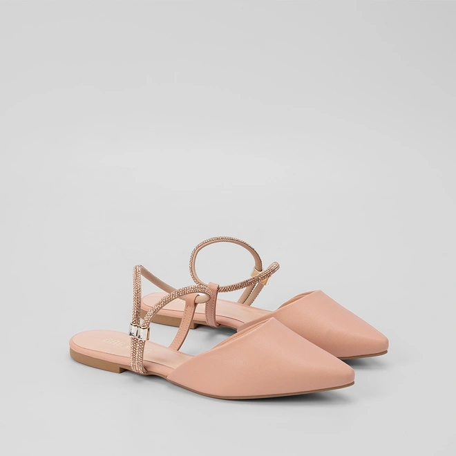 Sapatilha Slingback Feminina Gabriela Tira Strass Nude