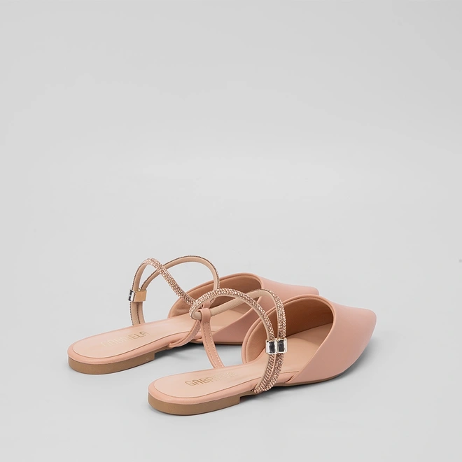 Sapatilha Slingback Feminina Gabriela Tira Strass Nude