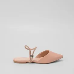 Sapatilha Slingback Feminina Gabriela Tira Strass Nude