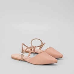 Sapatilha Slingback Feminina Gabriela Tira Strass Nude