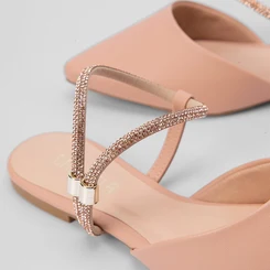 Sapatilha Slingback Feminina Gabriela Tira Strass Nude