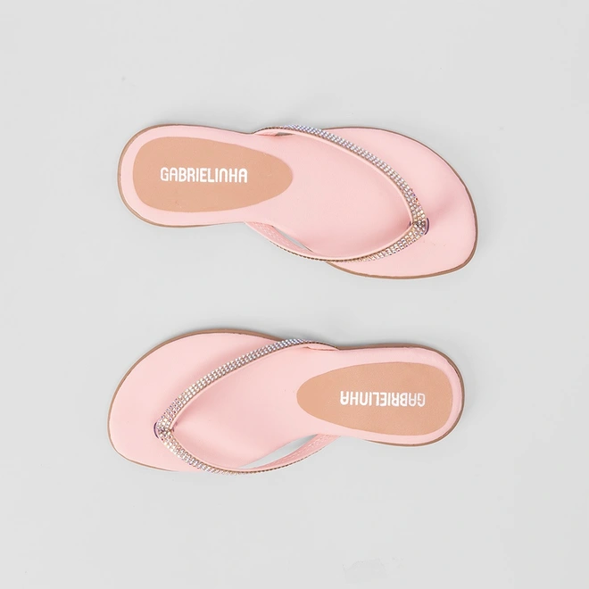 Rasteira Infantil Gabrielinha Tiras Strass Rosa