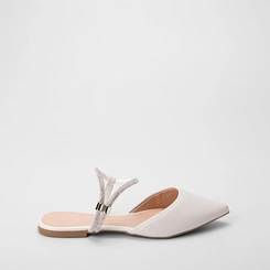 Sapatilha Slingback Feminina Gabriela Tira Strass Off White