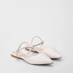 Sapatilha Slingback Feminina Gabriela Tira Strass Off White