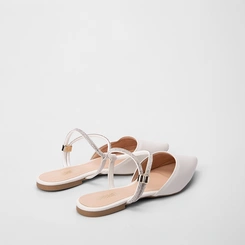 Sapatilha Slingback Feminina Gabriela Tira Strass Off White