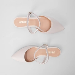 Sapatilha Slingback Feminina Gabriela Tira Strass Off White