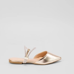 Sapatilha Slingback Feminina Gabriela Tira Strass Metalizada Ouro
