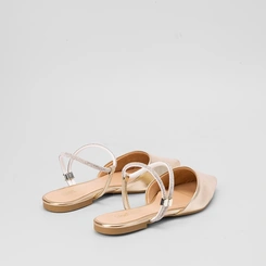 Sapatilha Slingback Feminina Gabriela Tira Strass Metalizada Ouro