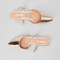 Sapatilha Slingback Feminina Gabriela Tira Strass Metalizada Ouro