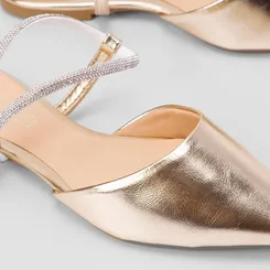 Sapatilha Slingback Feminina Gabriela Tira Strass Metalizada Ouro