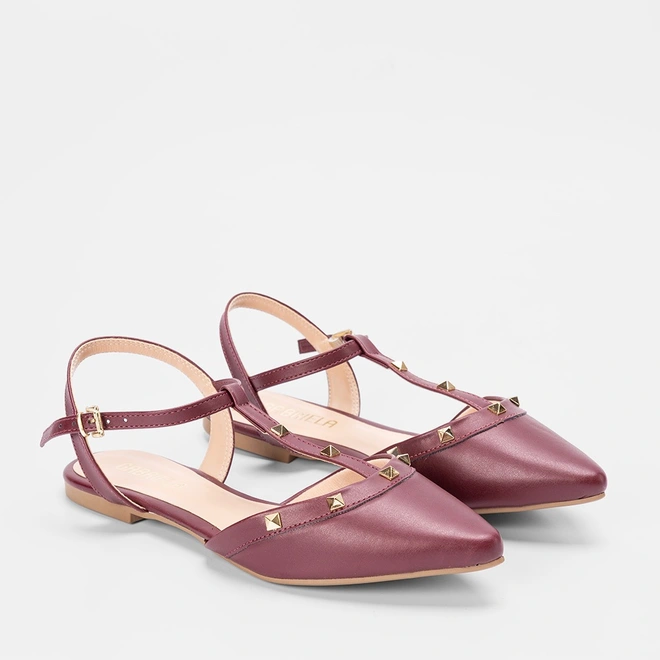 Slingback Gabriela Detalhe Recorte Tachas Vinho