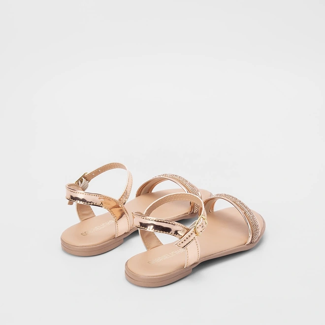 Sandália Gabrielinha Tiras Pedraria Metalizada Rose Gold