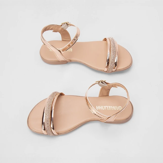 Sandália Gabrielinha Tiras Pedraria Metalizada Rose Gold