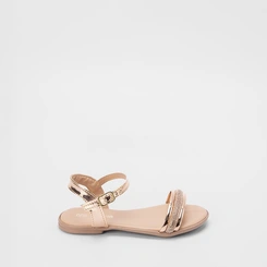Sandália Gabrielinha Tiras Pedraria Metalizada Rose Gold
