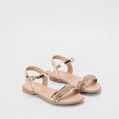 Sandália Gabrielinha Tiras Pedraria Metalizada Rose Gold