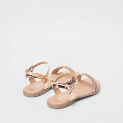 Sandália Gabrielinha Tiras Pedraria Metalizada Rose Gold