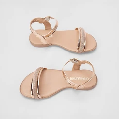 Sandália Gabrielinha Tiras Pedraria Metalizada Rose Gold