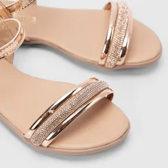 Sandália Gabrielinha Tiras Pedraria Metalizada Rose Gold
