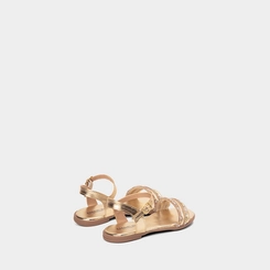 Sandália Rasteira Infantil Gabrielinha Metalizada Detalhe Strass Ouro
