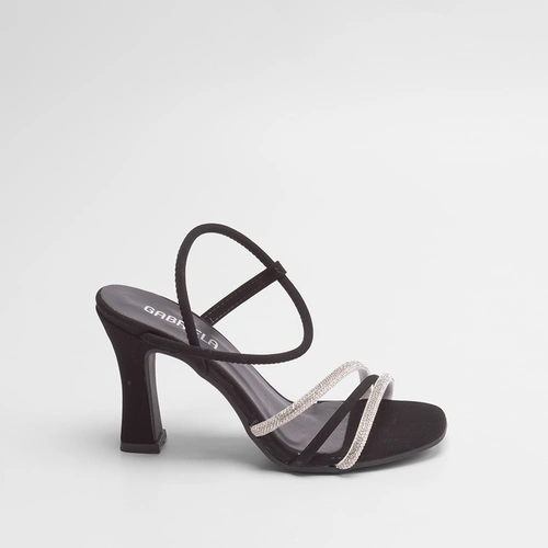 Sandália Gabriela Salto Flare Tiras Strass Preto