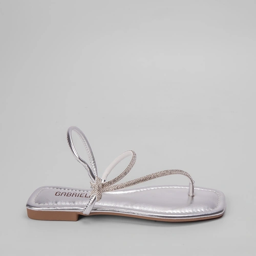 Sandália Rasteira Gabriela Tira Lateral Strass Prata