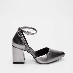Scarpin Feminino Penélope Tira Strass Metalizado Grafite