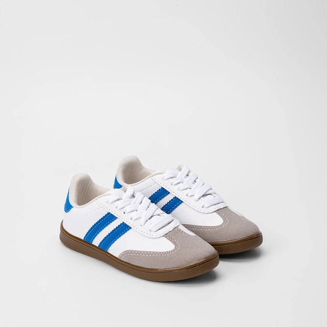 Tênis Infantil Vertus Casual Detalhe Recorte Nobuck Azul & Branco