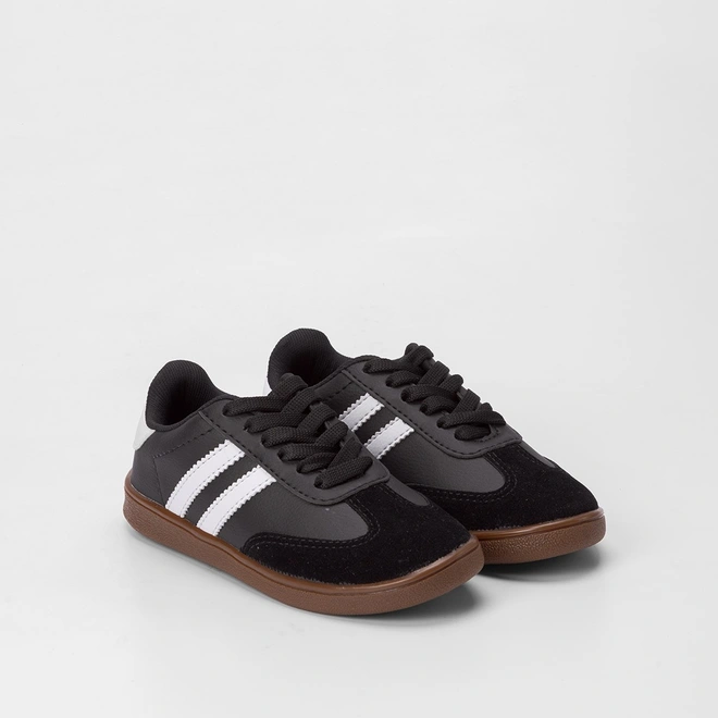 Tênis Infantil Vertus Casual Detalhe Recorte Nobuck Preto