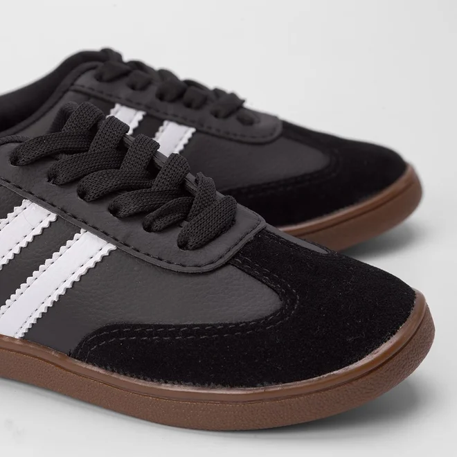Tênis Infantil Vertus Casual Detalhe Recorte Nobuck Preto