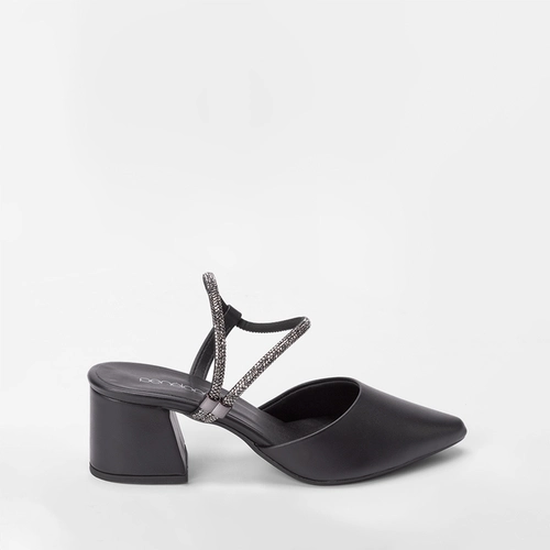 Scarpin Slingback Penélope Salto Geométrico Tira Strass Preto