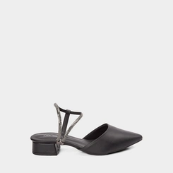 Scarpin Slingback Feminino Penélope Salto Geométrico Baixo Tira Strass Preto