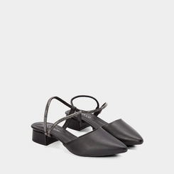 Scarpin Slingback Feminino Penélope Salto Geométrico Baixo Tira Strass Preto