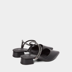 Scarpin Slingback Feminino Penélope Salto Geométrico Baixo Tira Strass Preto