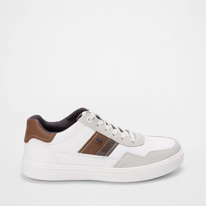 Sapatênis Pegada City Couro Detalhe Lateral Branco