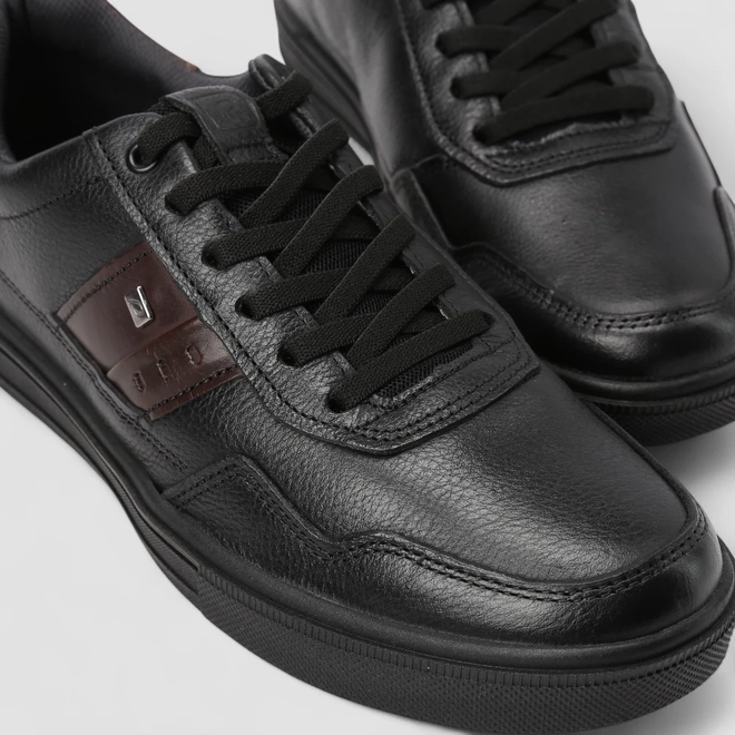 Tênis Casual Masculino Pegada Original Em Couro Preto