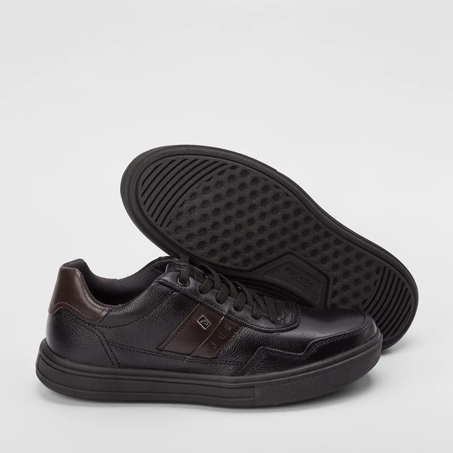 Tênis Casual Masculino Pegada Original Em Couro Preto