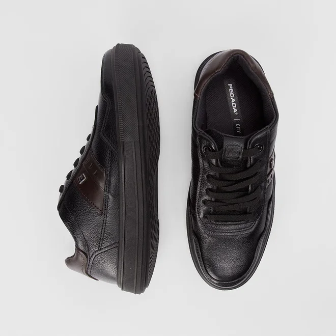 Tênis Casual Masculino Pegada Original Em Couro Preto