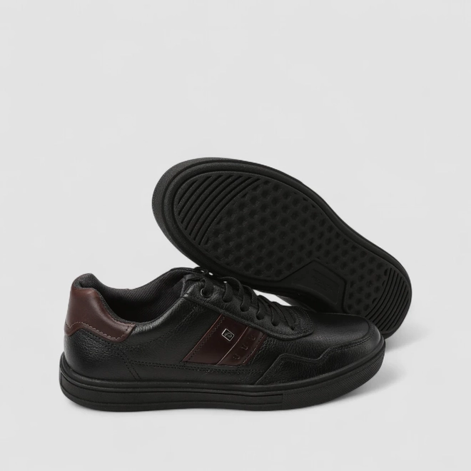 Tênis Casual Masculino Pegada Original Em Couro Preto