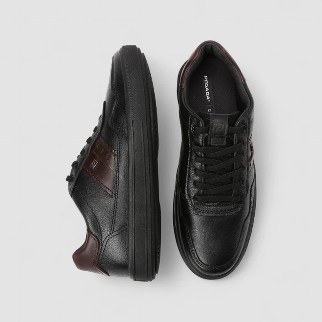 Tênis Casual Masculino Pegada Original Em Couro Preto