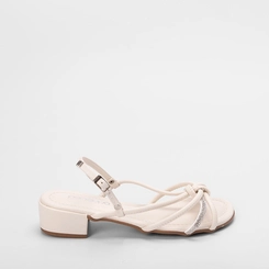 Sandália Feminina Penélope Mutitiras Detalhe Nó & Strass Off White