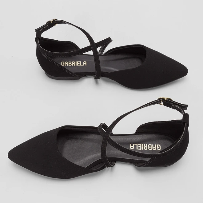 Sapatilha Feminina Gabriela Detalhe Fivela Nobuck Preto