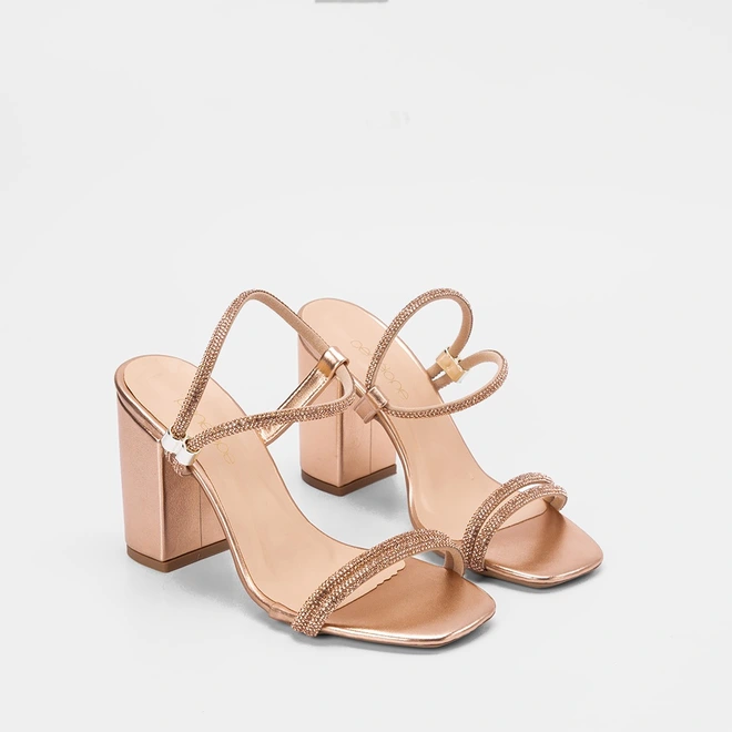 Sandália Penélope Tira Regulável Strass Rose Gold