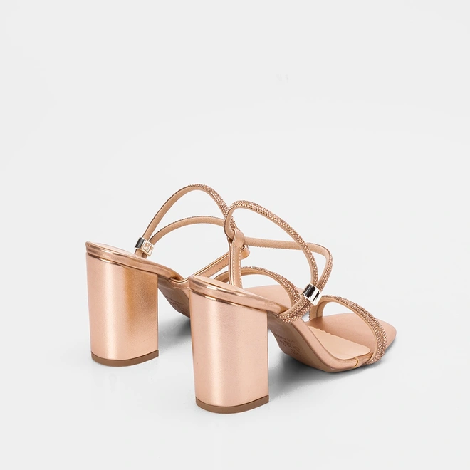 Sandália Penélope Tira Regulável Strass Rose Gold