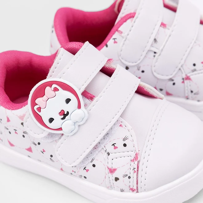 Tênis Casual Bebê Gabrielinha Diversos Gatinhos Branco & Rosa