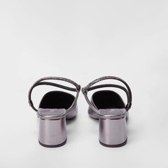 Scarpin Slingback Feminino Penélope Salto Geométrico Tira Strass Metalizada Preto