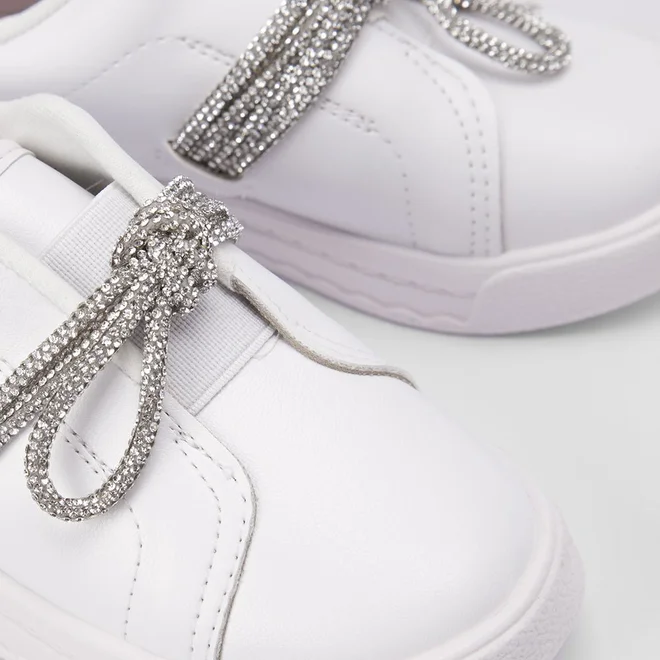 Tênis Molekinha Casual Flatform Detalhe Nó Strass Branco
